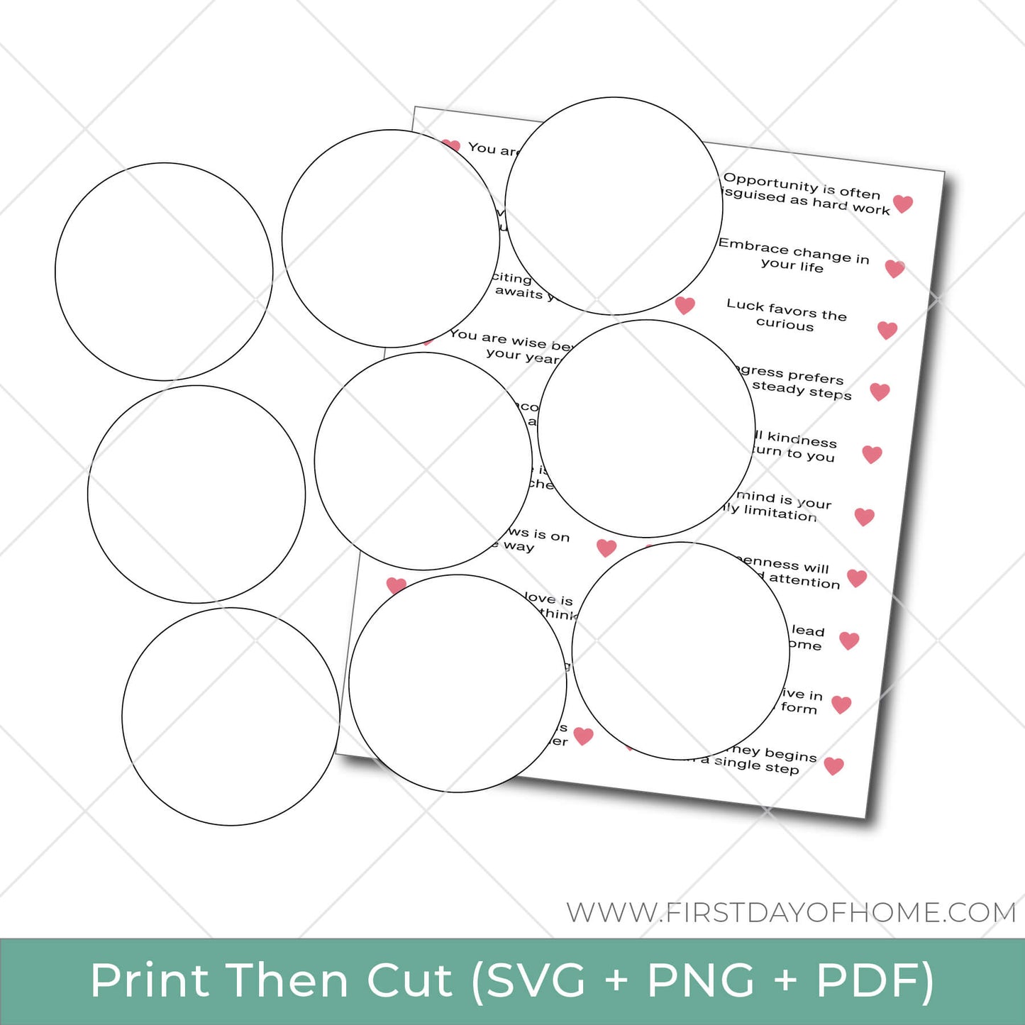 Circles and fortune cookie phrases to make paper fortune cookies.