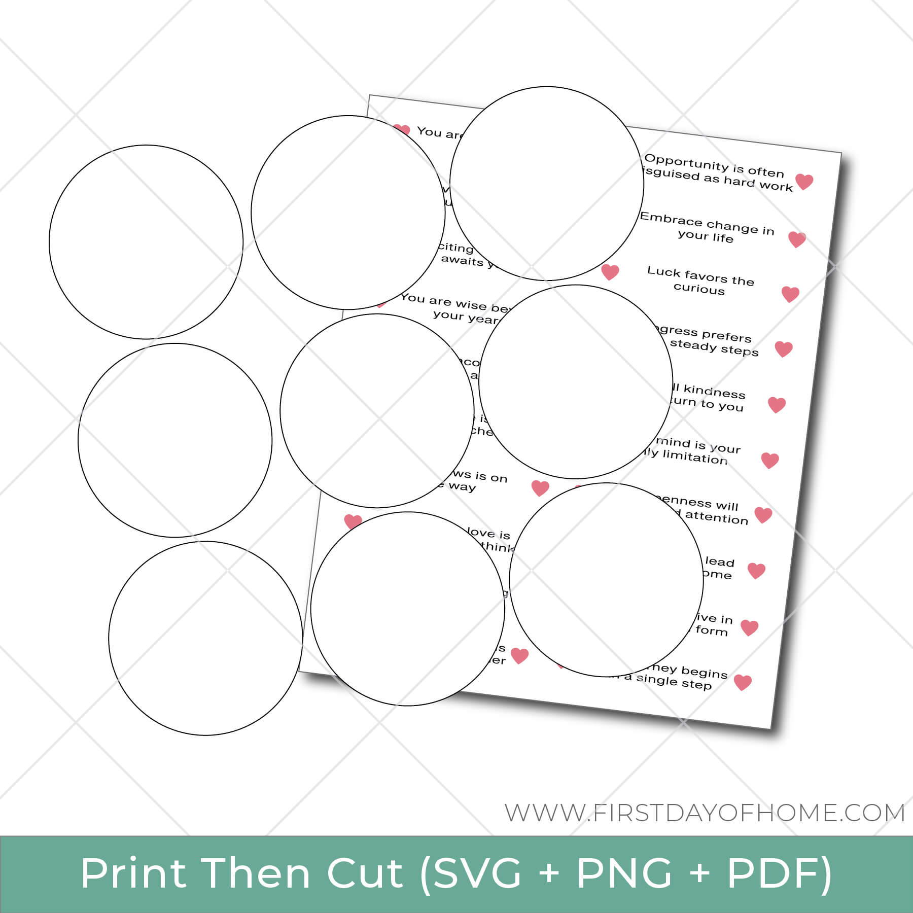 Circles and fortune cookie phrases to make paper fortune cookies.