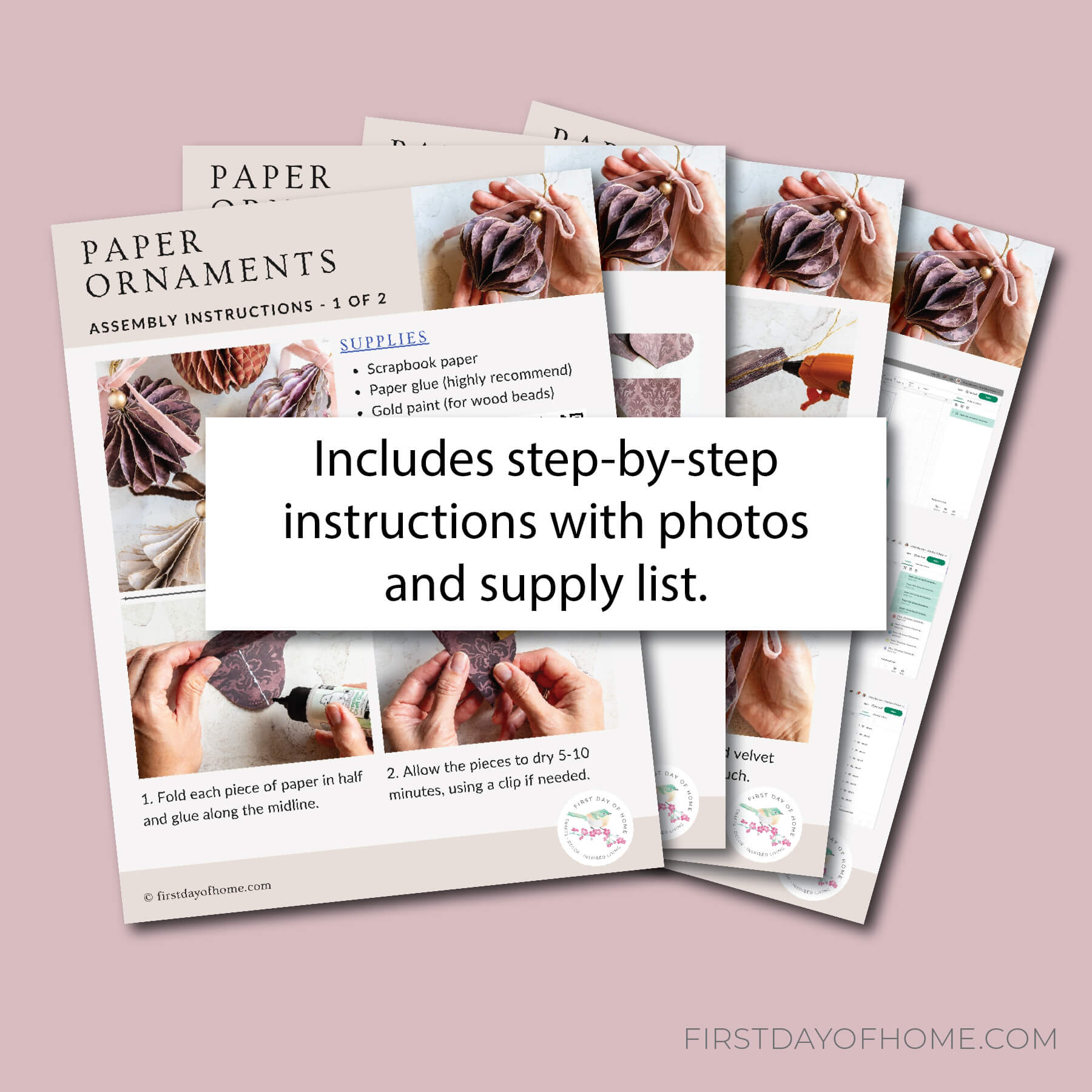 Assembly instructions for paper ornaments with step-by-step photos.