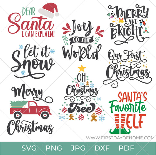 Various Christmas phrases listed as part of Christmas design bundle for Cricut crafting