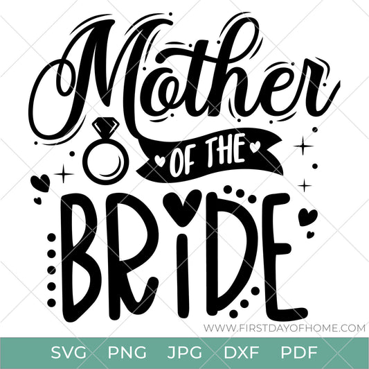Mother of the Bride digital download design with wedding ring and hearts