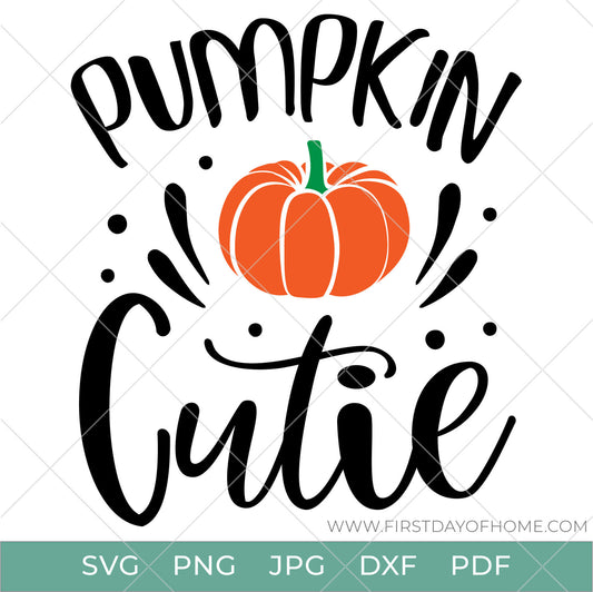 Pumpkin Cutie digital design with a pumpkin in the middle, available in SVG, PNG, JPG, DXF and PDF file formats
